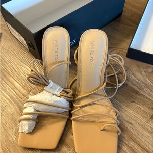 White Fox Nude Lace Up Heels Square Toe Strappy Size 6 My Own Muse SOLD OUT